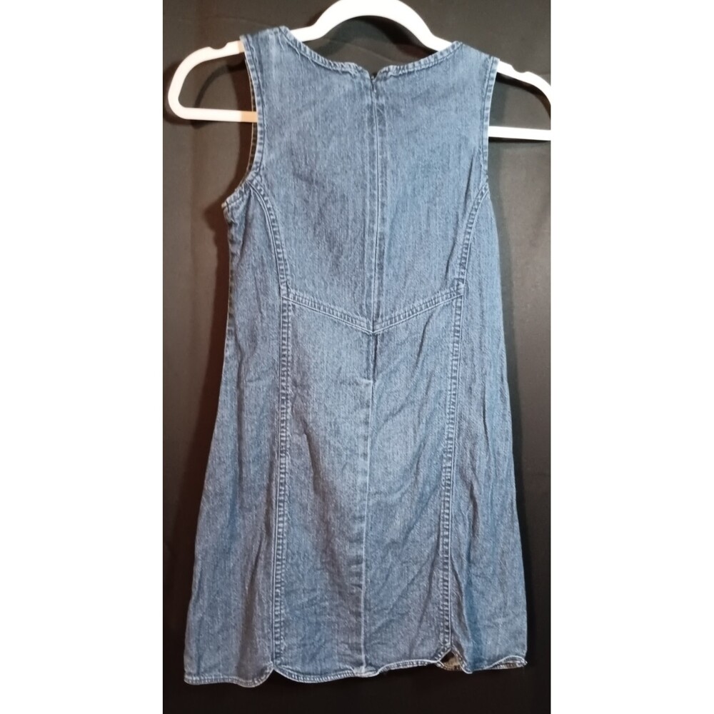 Vintage Gap Girls Denim Jumper Dress Size 5 Sleeveless Blue Casual Zip Flower - Picture 4 of 4